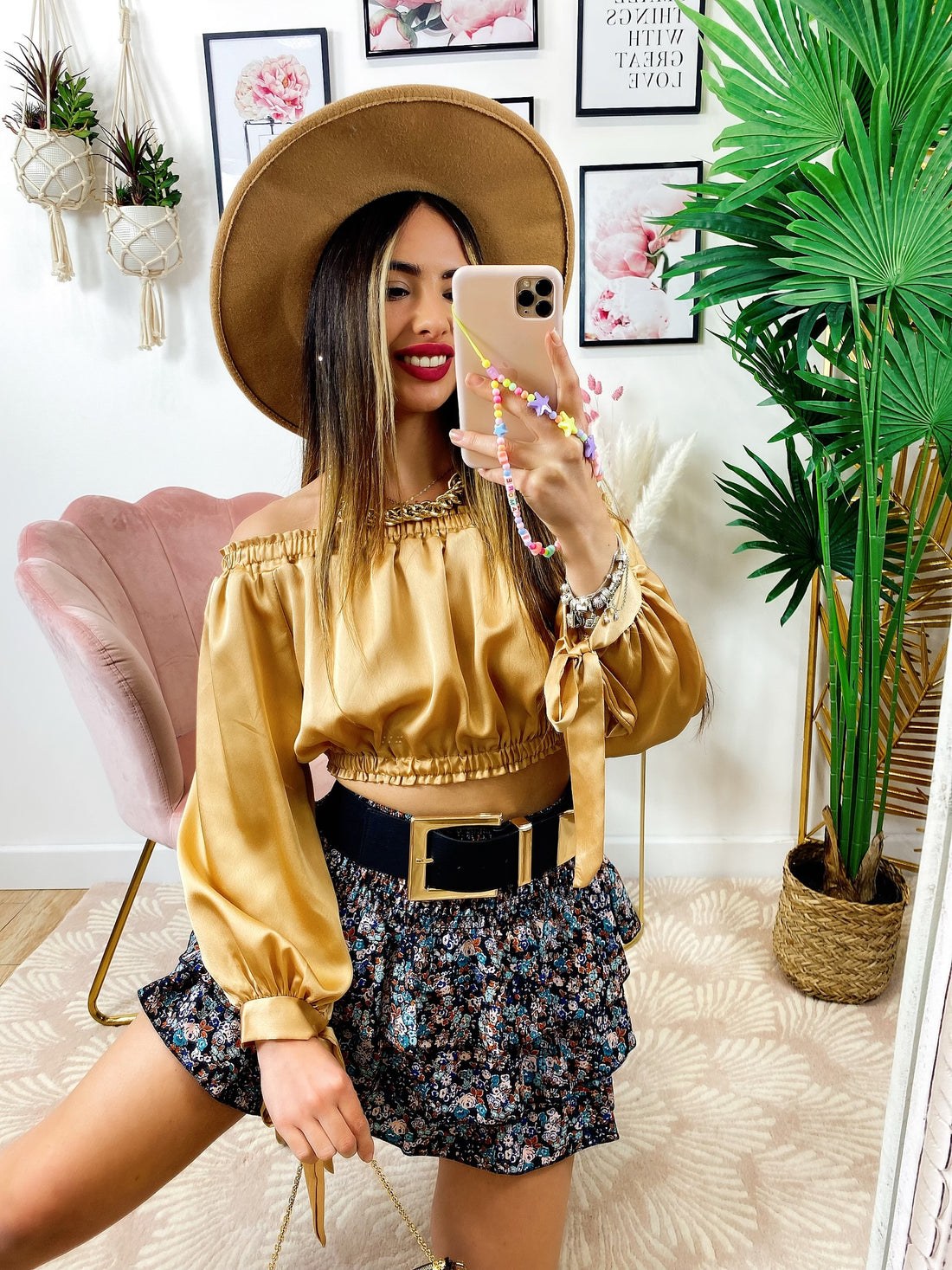 Top in raso manica lunga oro - R.a. Boutique 