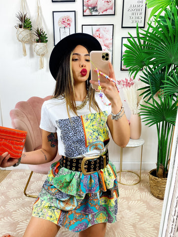 Completo etnico gonna e t-shirt base verde - R.a. Boutique 