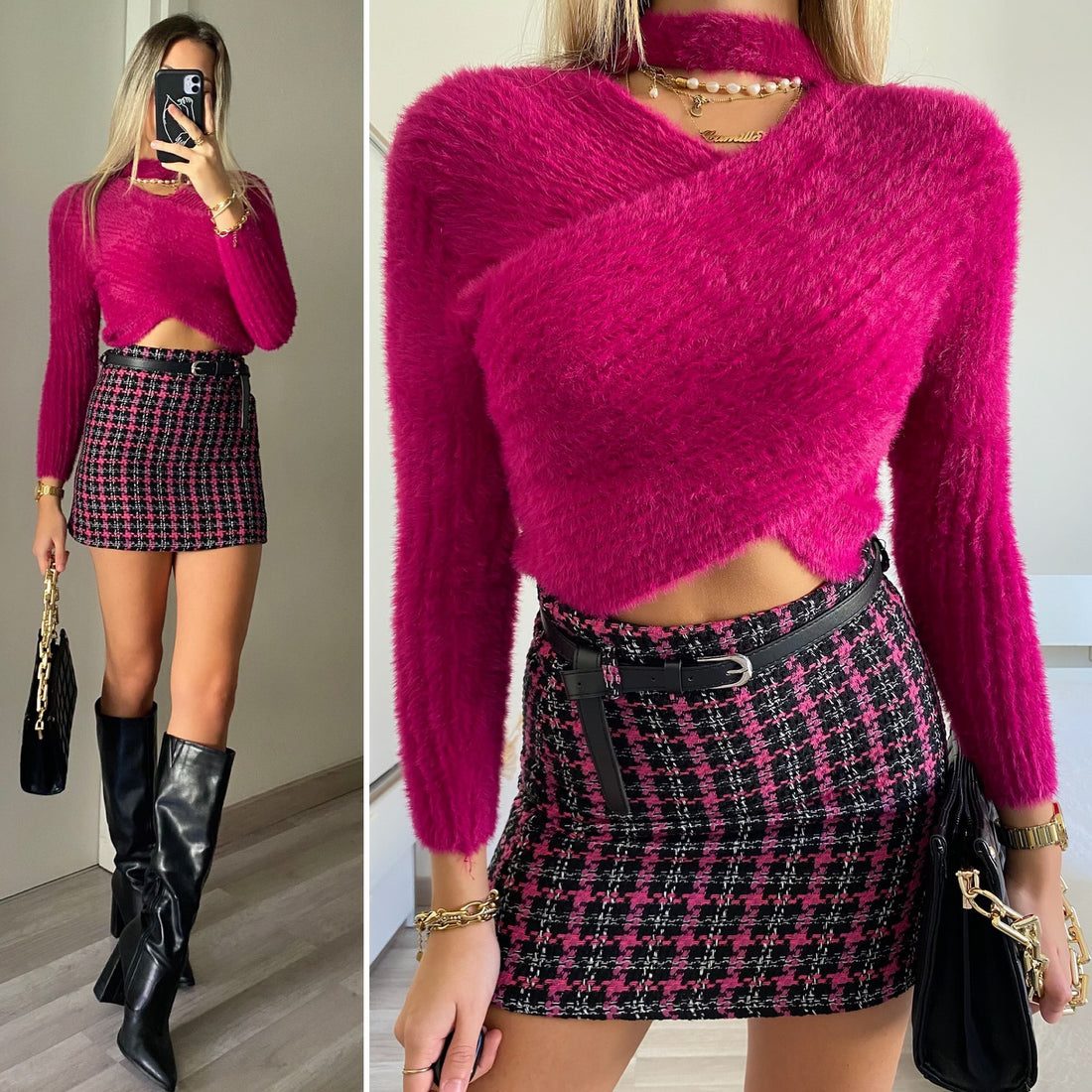 Maglioncino morbidissimo choker Fuxia - R.a. Boutique 