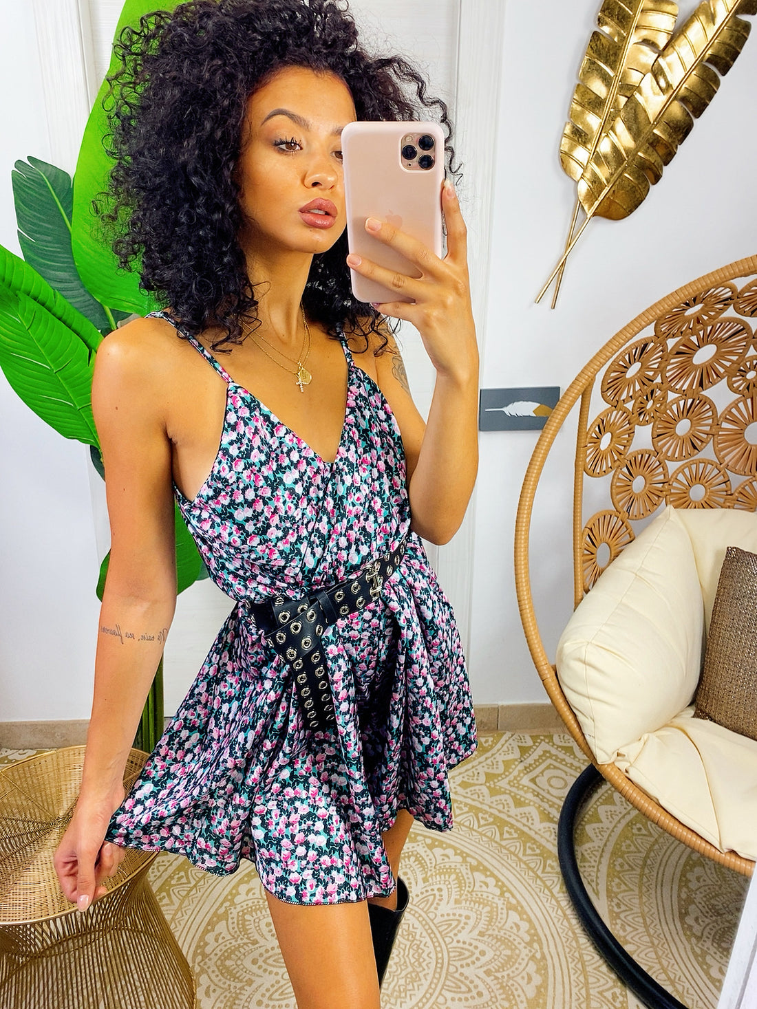 Tutina con incrocio davanti con stampa a fiorellini Fuxia verdeacqua - R.a. Boutique 