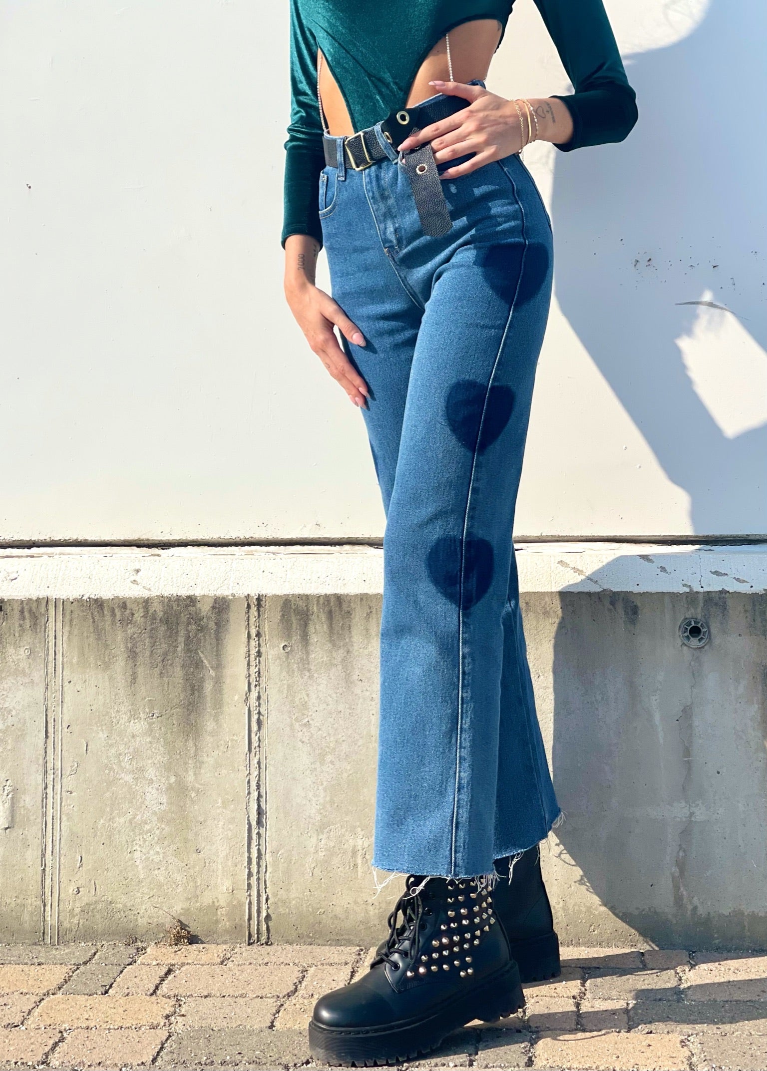 Jeans wide leg con cuori - R.a. Boutique 