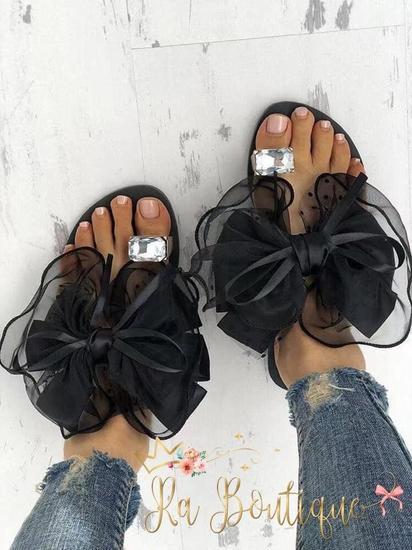 Infradito con maxi fiocco e strass grande - R.a. Boutique 