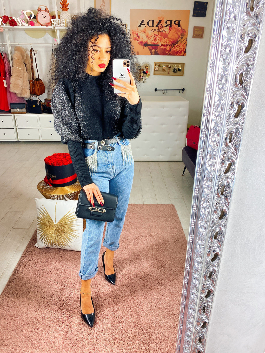 Jeans chiaro con strass - R.a. Boutique 