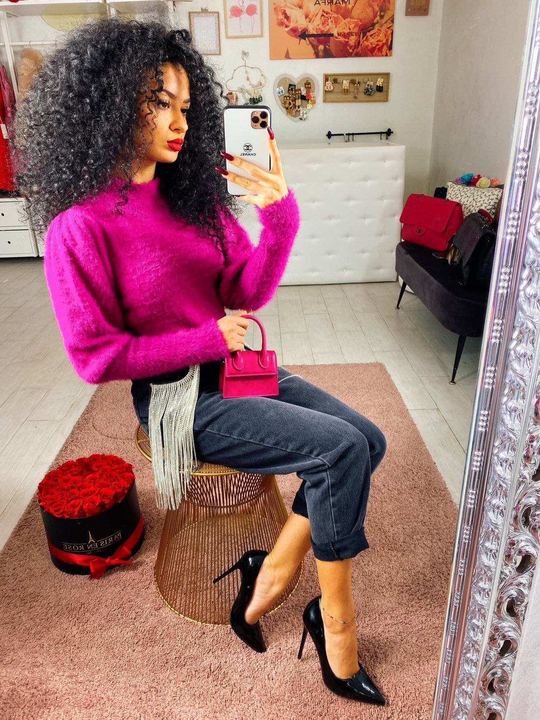 Jeans nero con strass - R.a. Boutique 