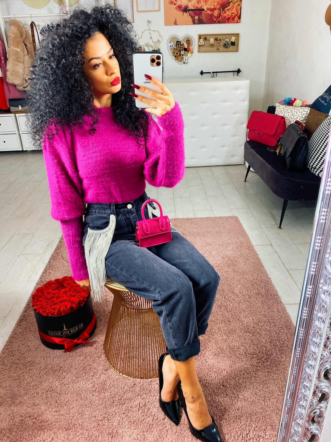 Jeans nero con strass - R.a. Boutique 