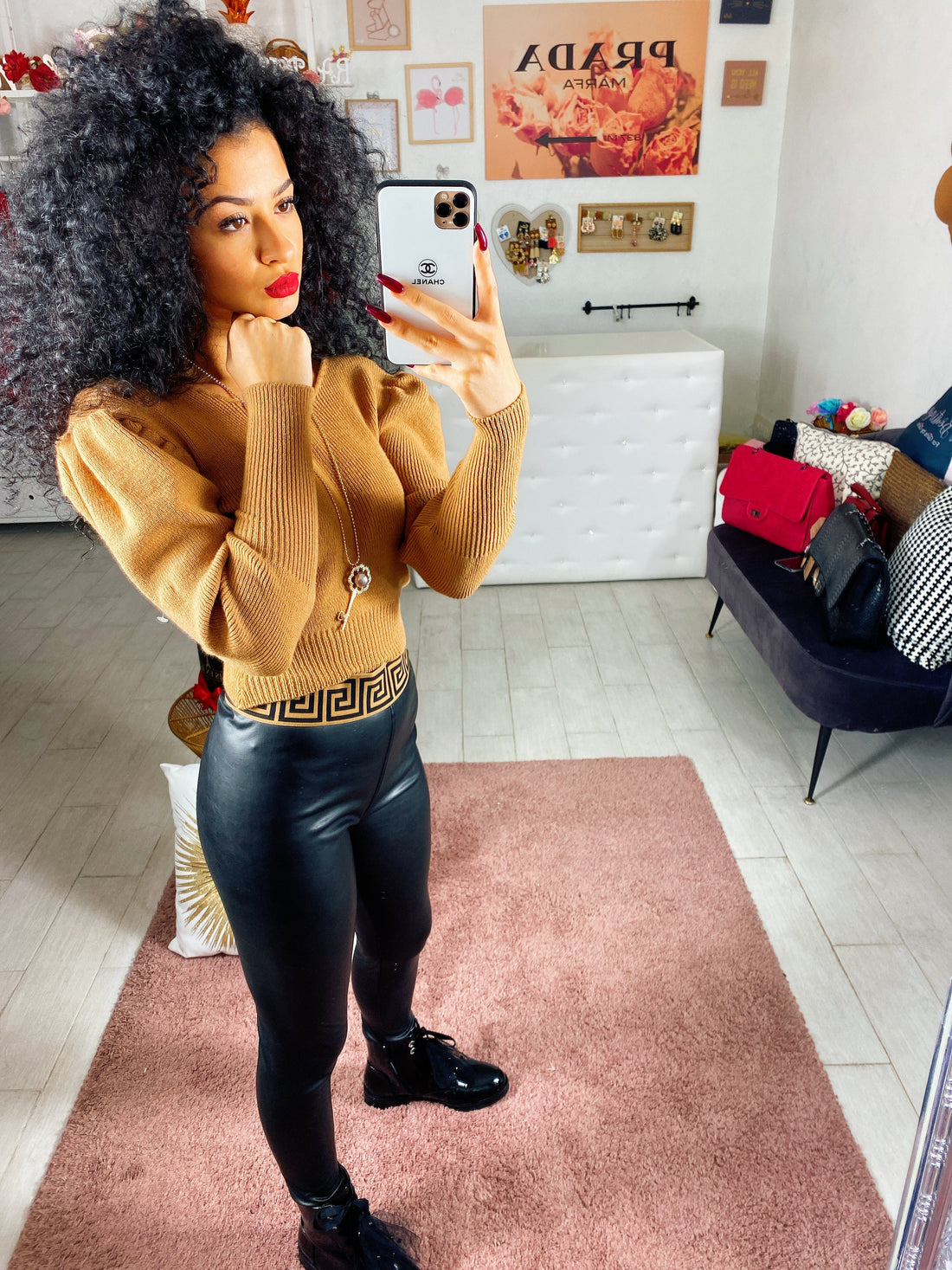 Leggins in ecopelle con banda a trama - R.a. Boutique 