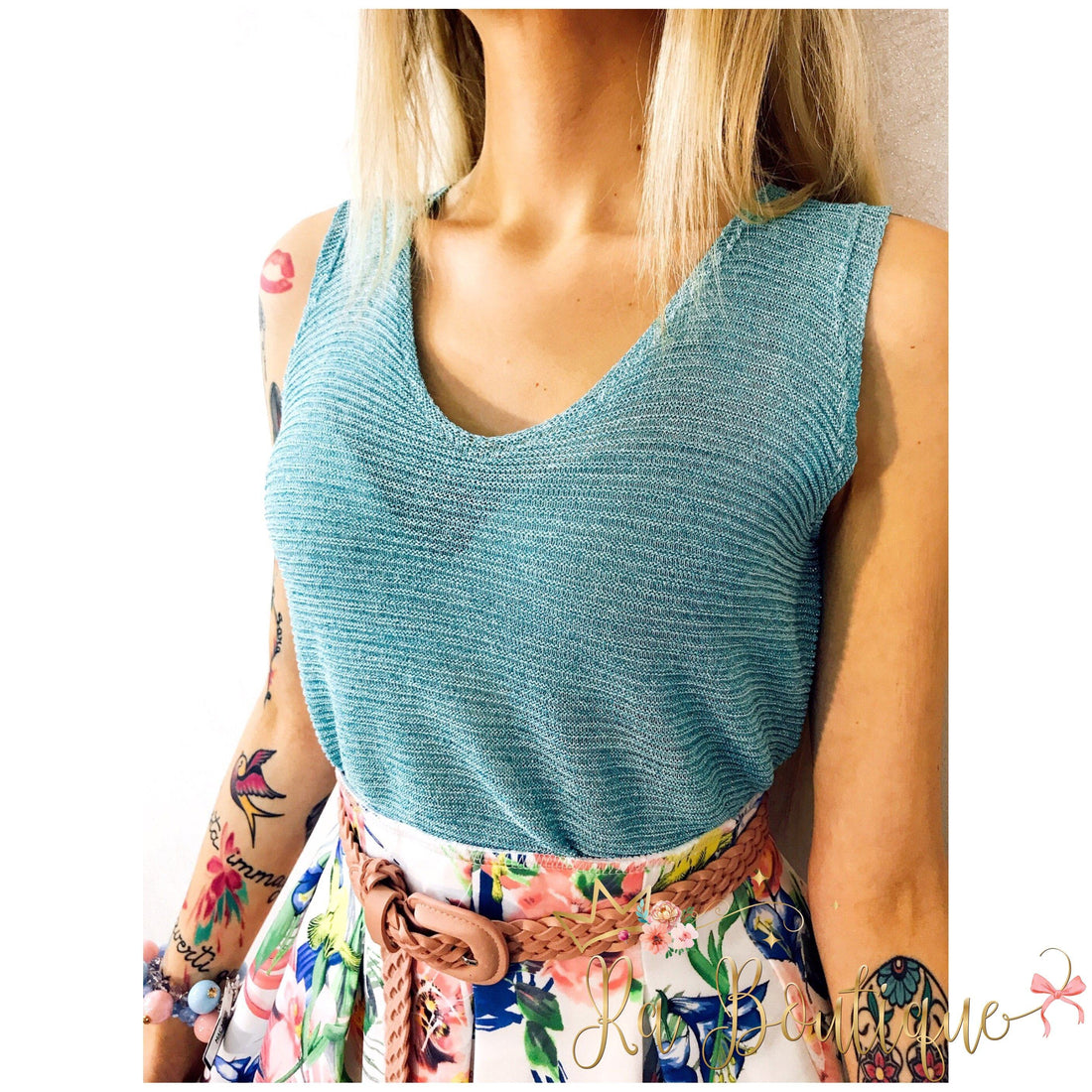 Magliettina celeste in Lurex - R.a. Boutique 