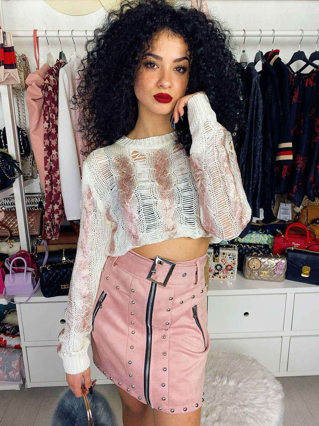 Maglioncino a trecce con dettagli rosa - R.a. Boutique 