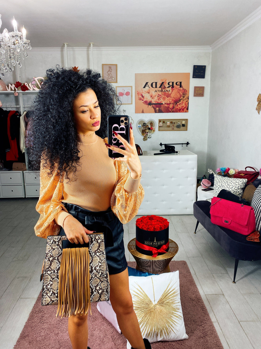 Maglioncino con maniche velate in pizzo Camel - R.a. Boutique 