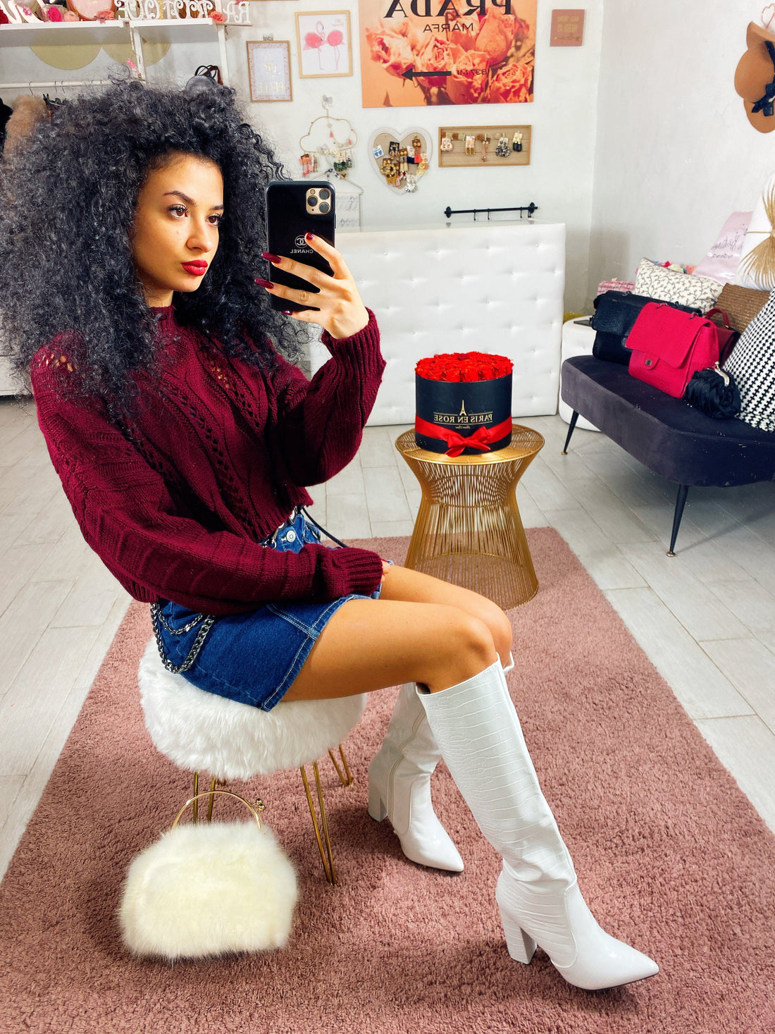 Maglioncino corto a trecce bordeaux - R.a. Boutique 