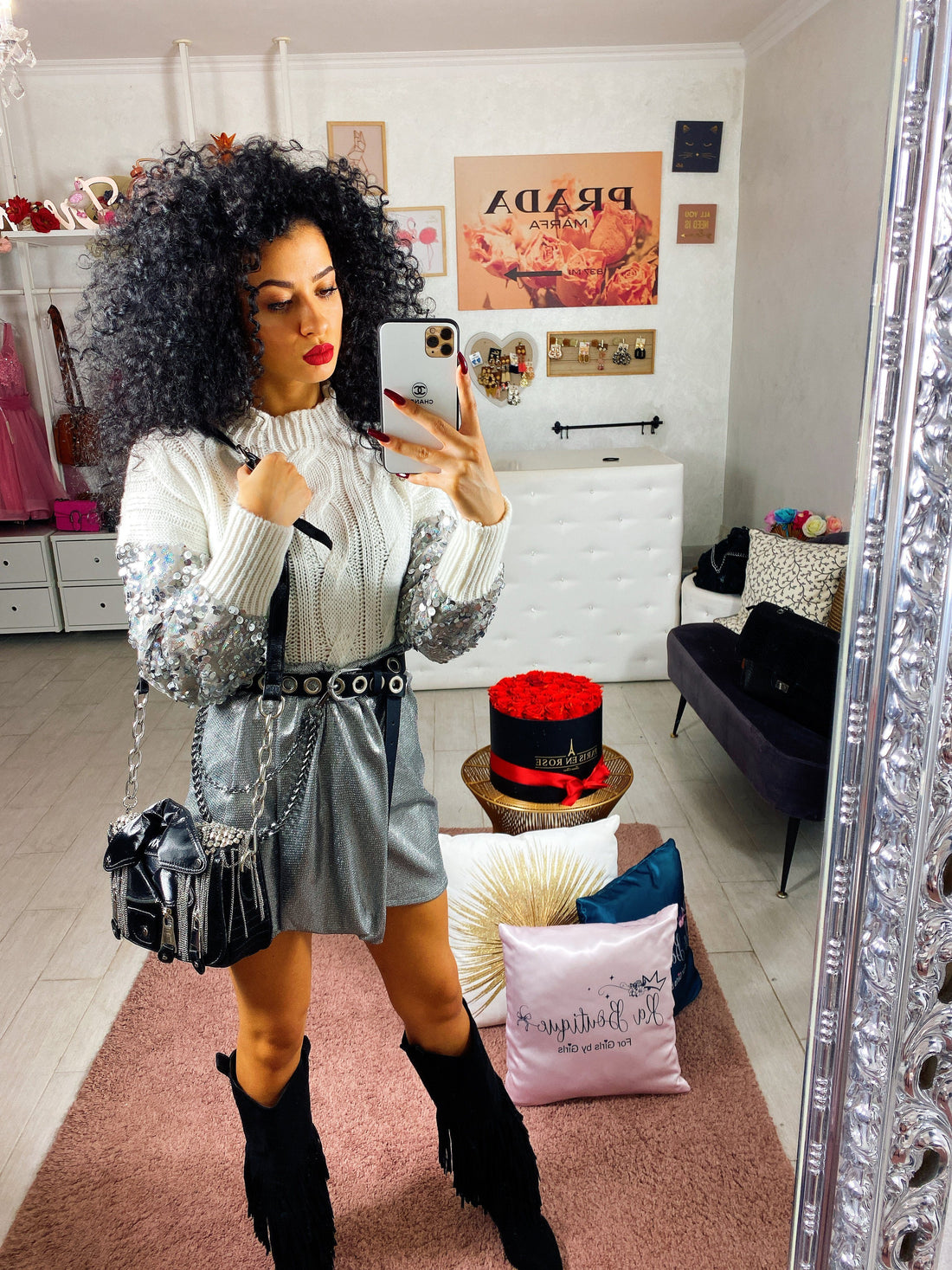 Maglioncino in lana con manicotti in paillettes - R.a. Boutique 