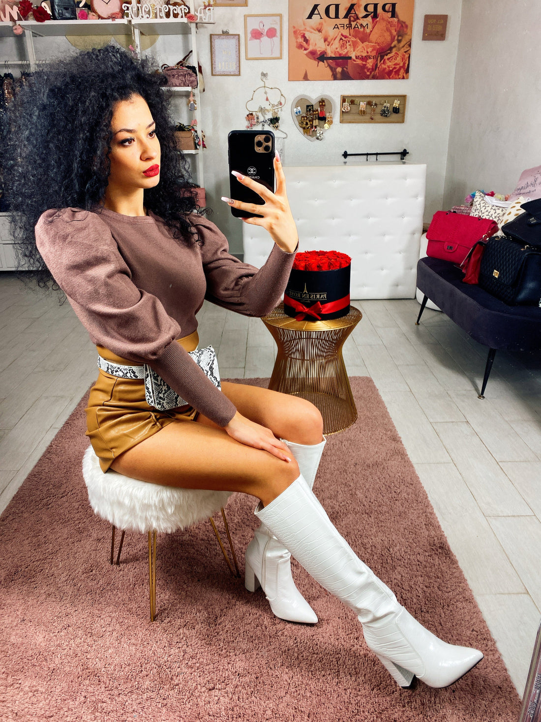 Maglioncino manica bombata fango - R.a. Boutique 