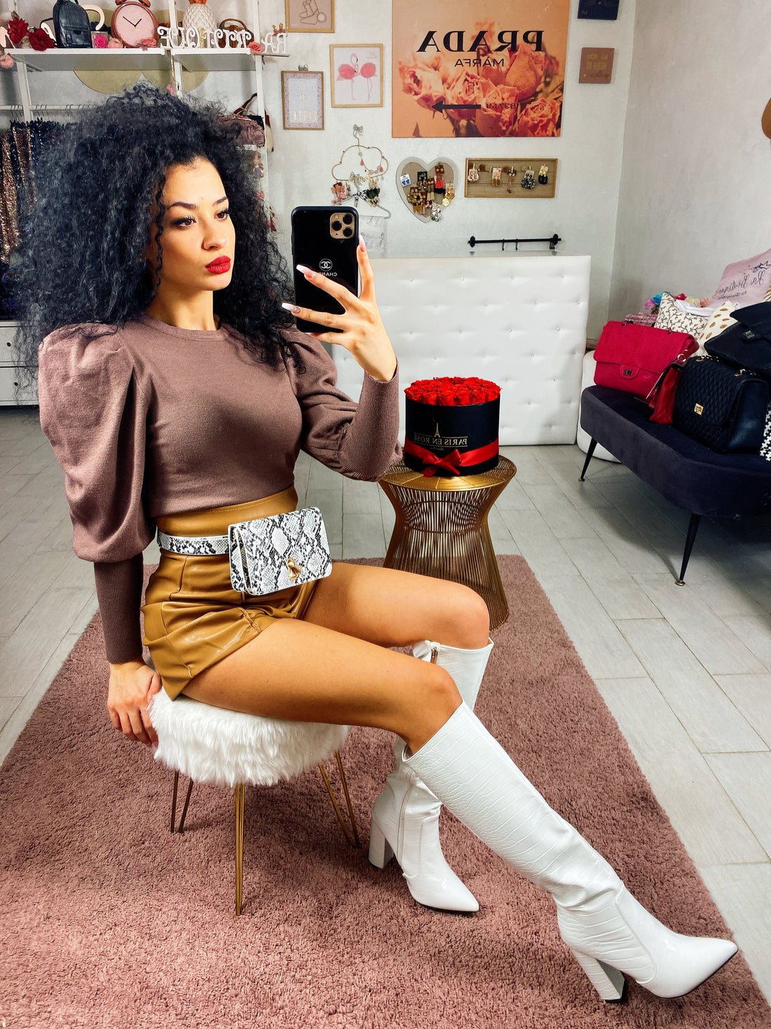 Maglioncino manica bombata fango - R.a. Boutique 