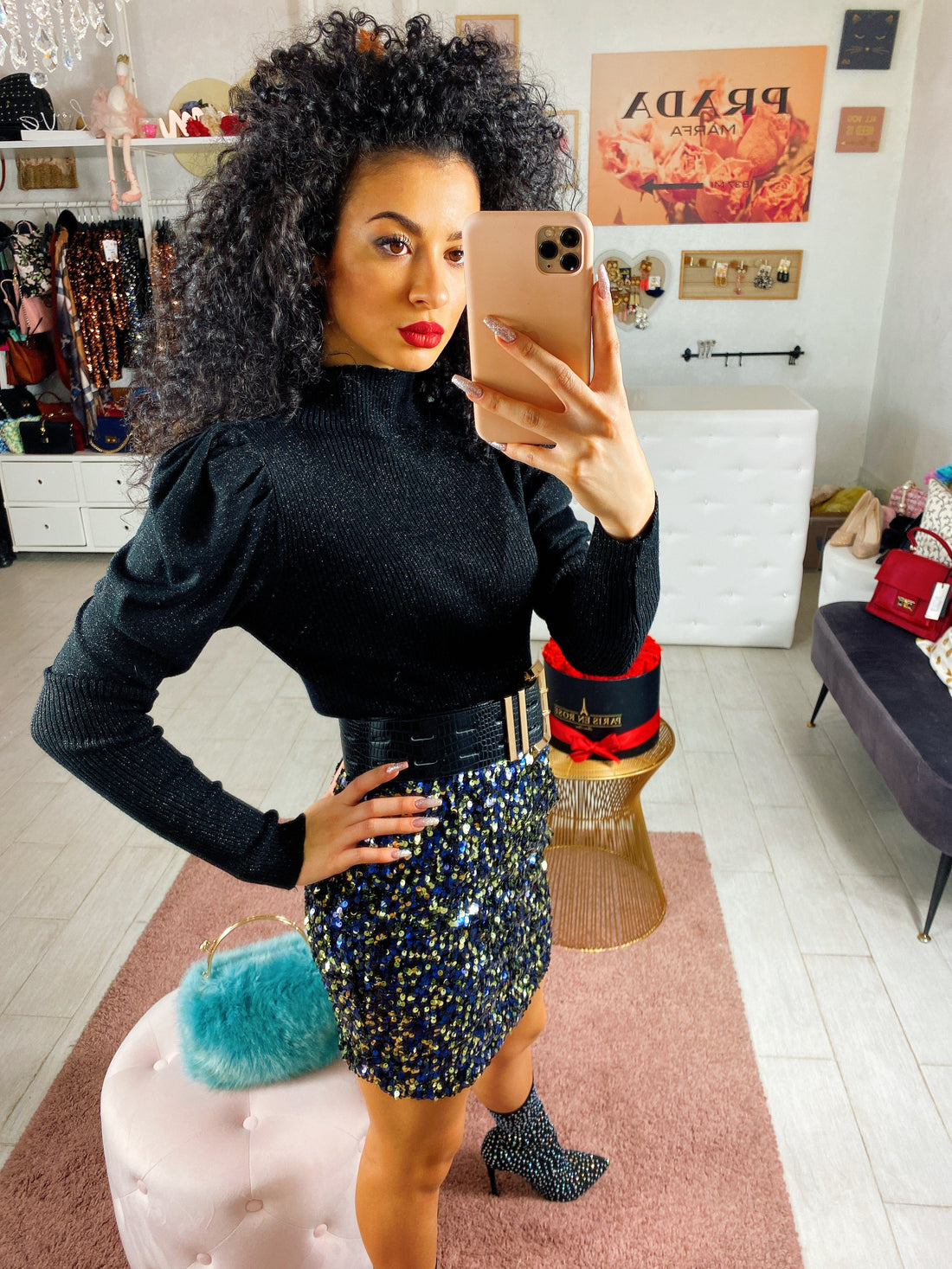 Maglioncino manica bombata nero - R.a. Boutique 