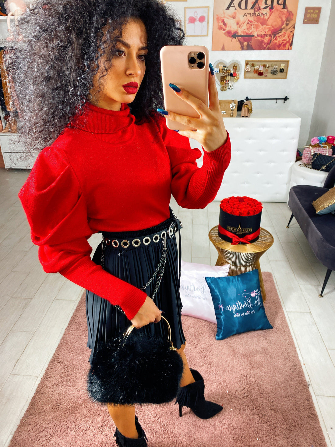 Maglioncino manica bombata rosso - R.a. Boutique 