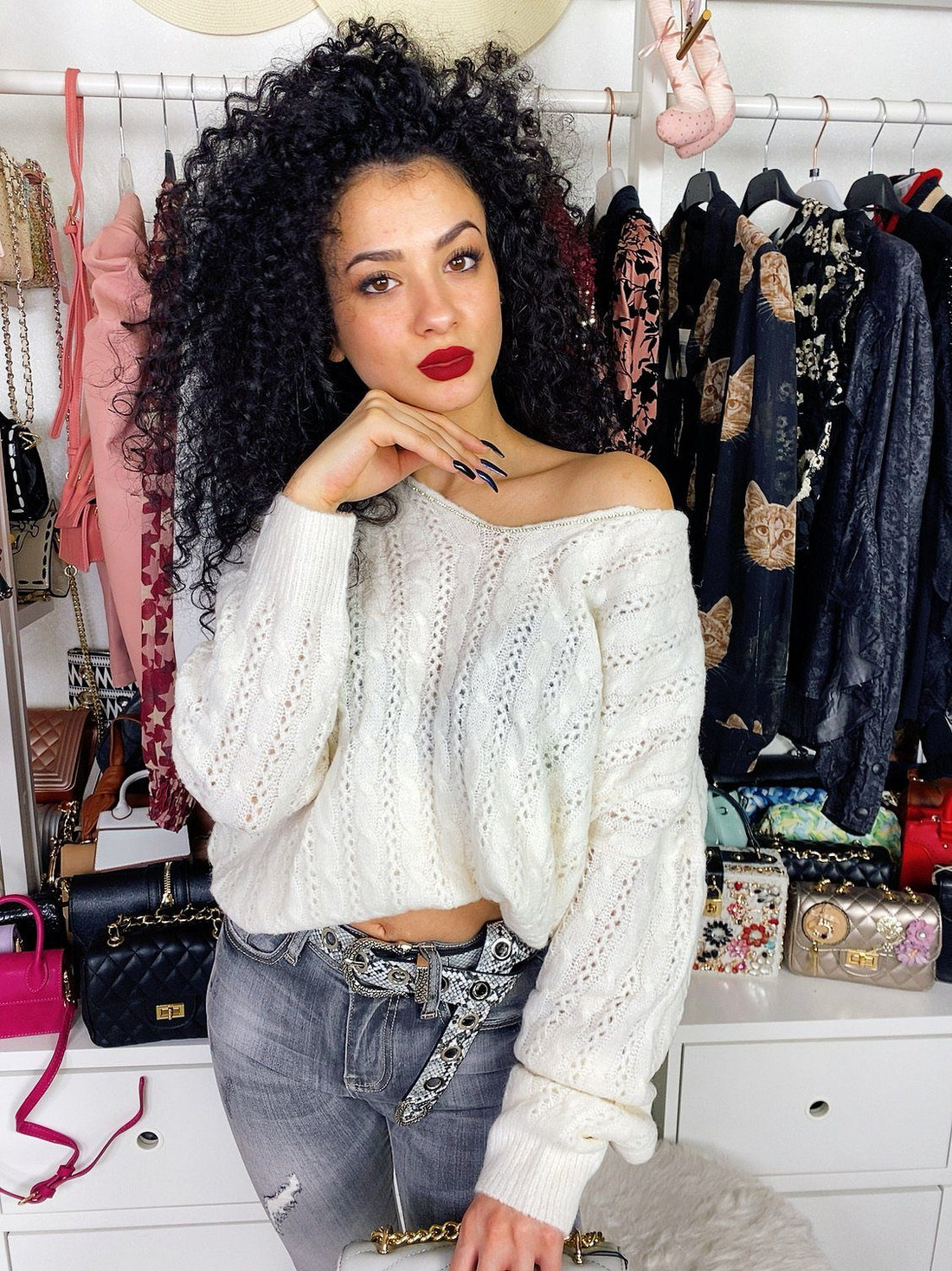 Maglione a trecce con strass - R.a. Boutique 