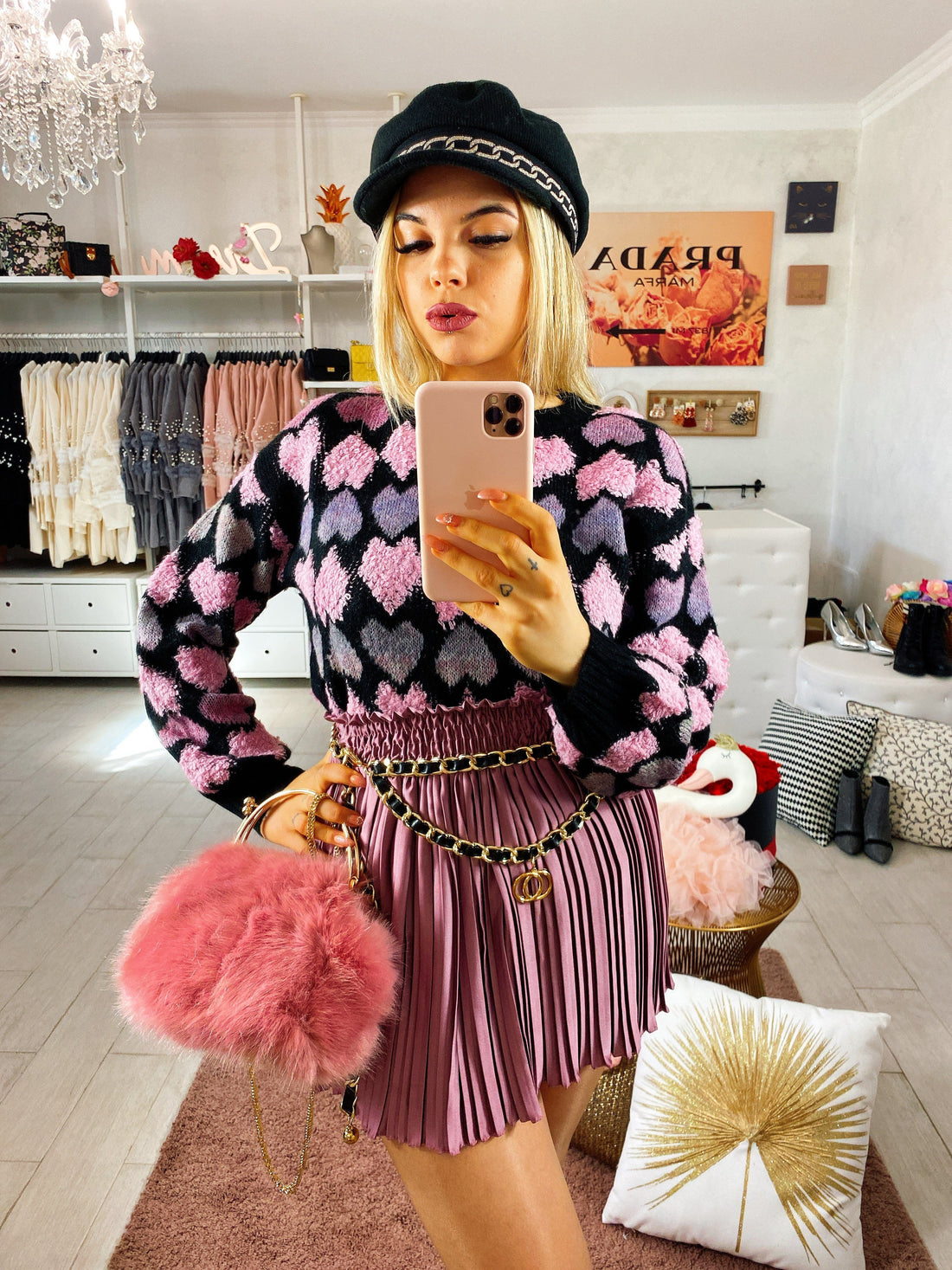 Maglione cuori Fuxia - R.a. Boutique 