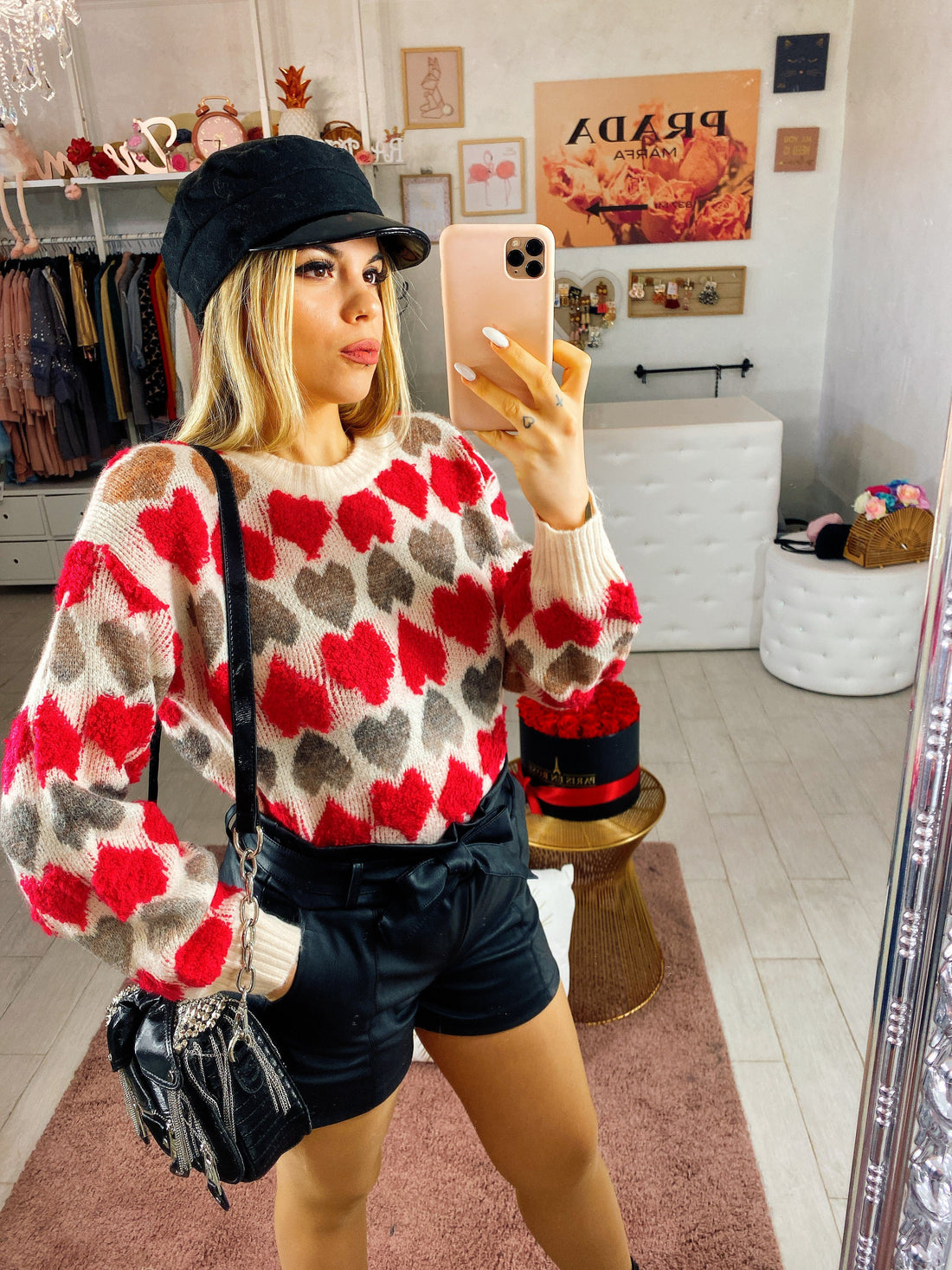 Maglione cuori Fuxia e grigio - R.a. Boutique 