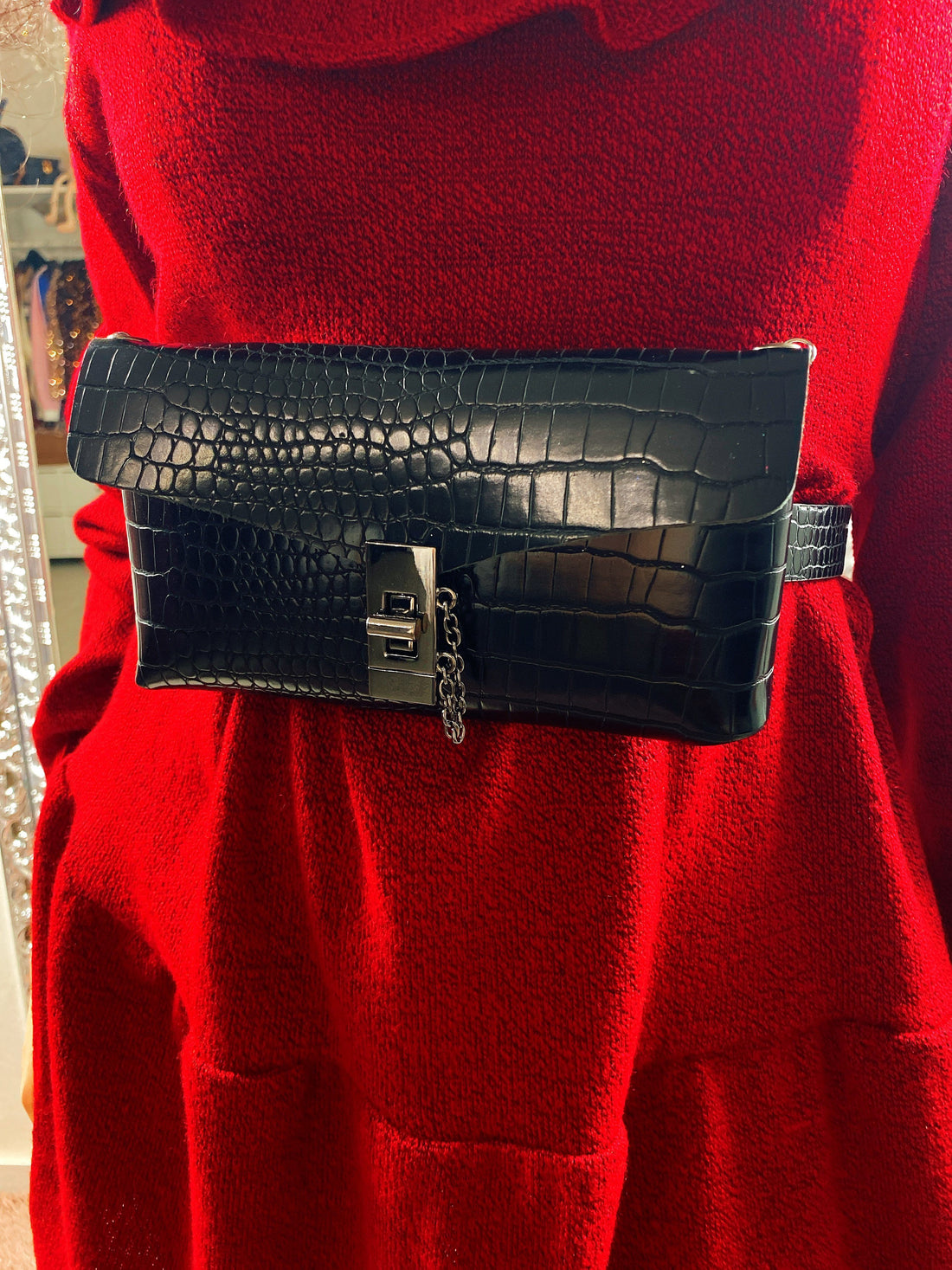 Marsupio coccodrillato black - R.a. Boutique 