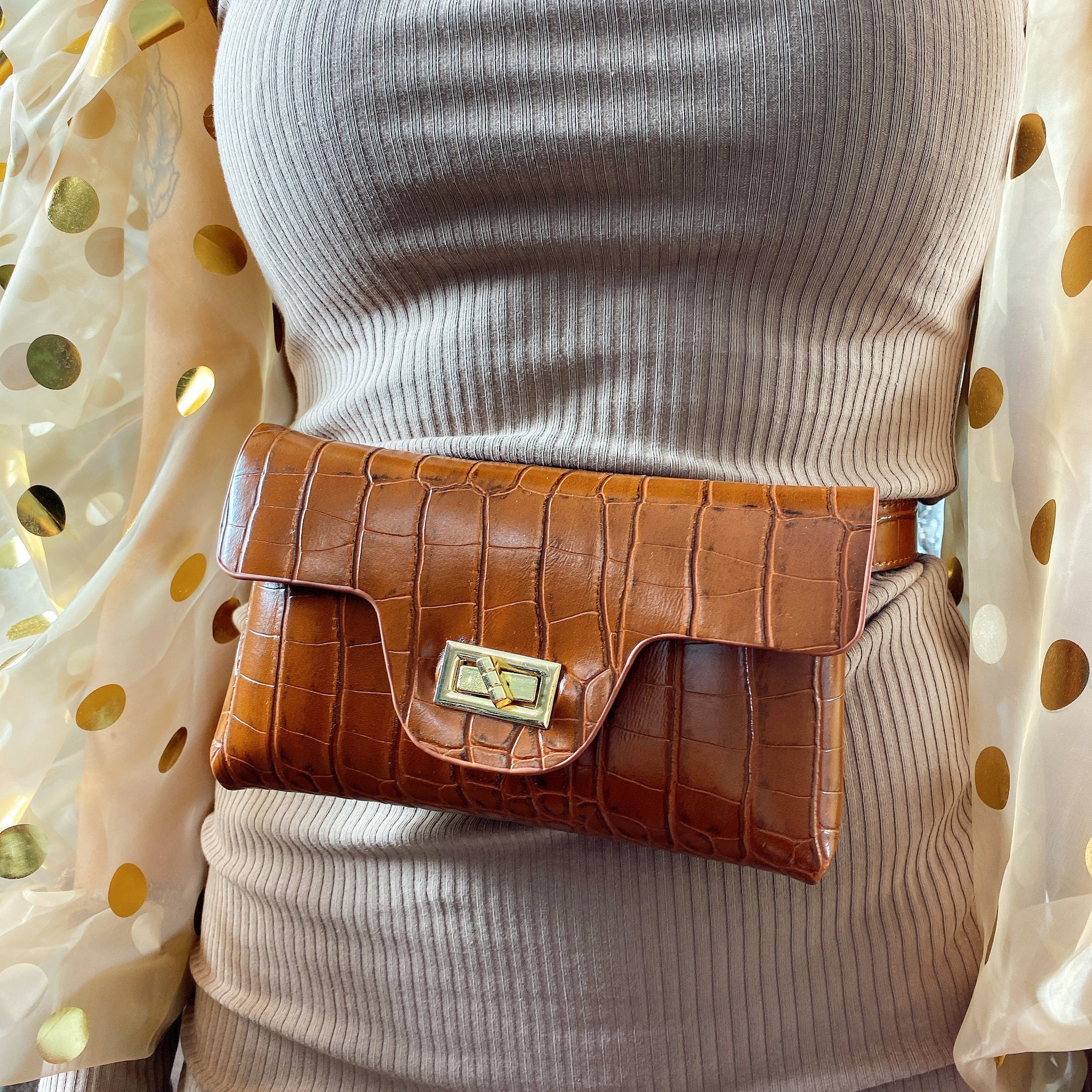 Marsupio coccodrillato brown - R.a. Boutique 