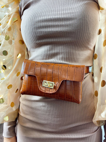 Marsupio coccodrillato brown - R.a. Boutique 