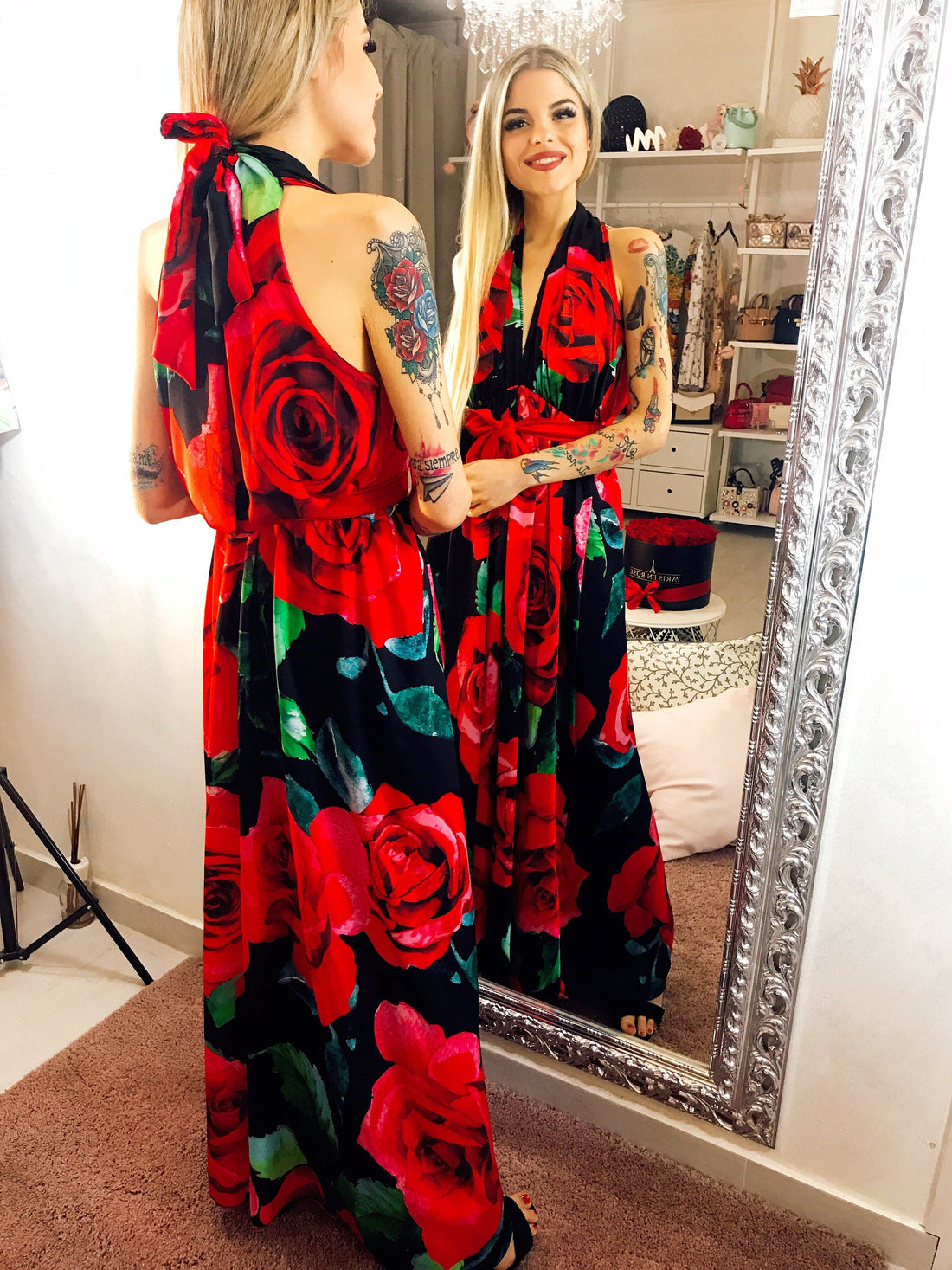 Maxi Dress con Rose - R.a. Boutique 