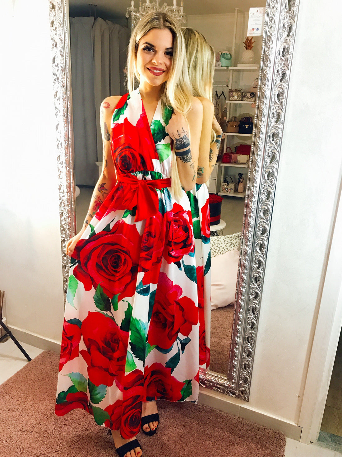 Maxi Dress con Rose - R.a. Boutique 