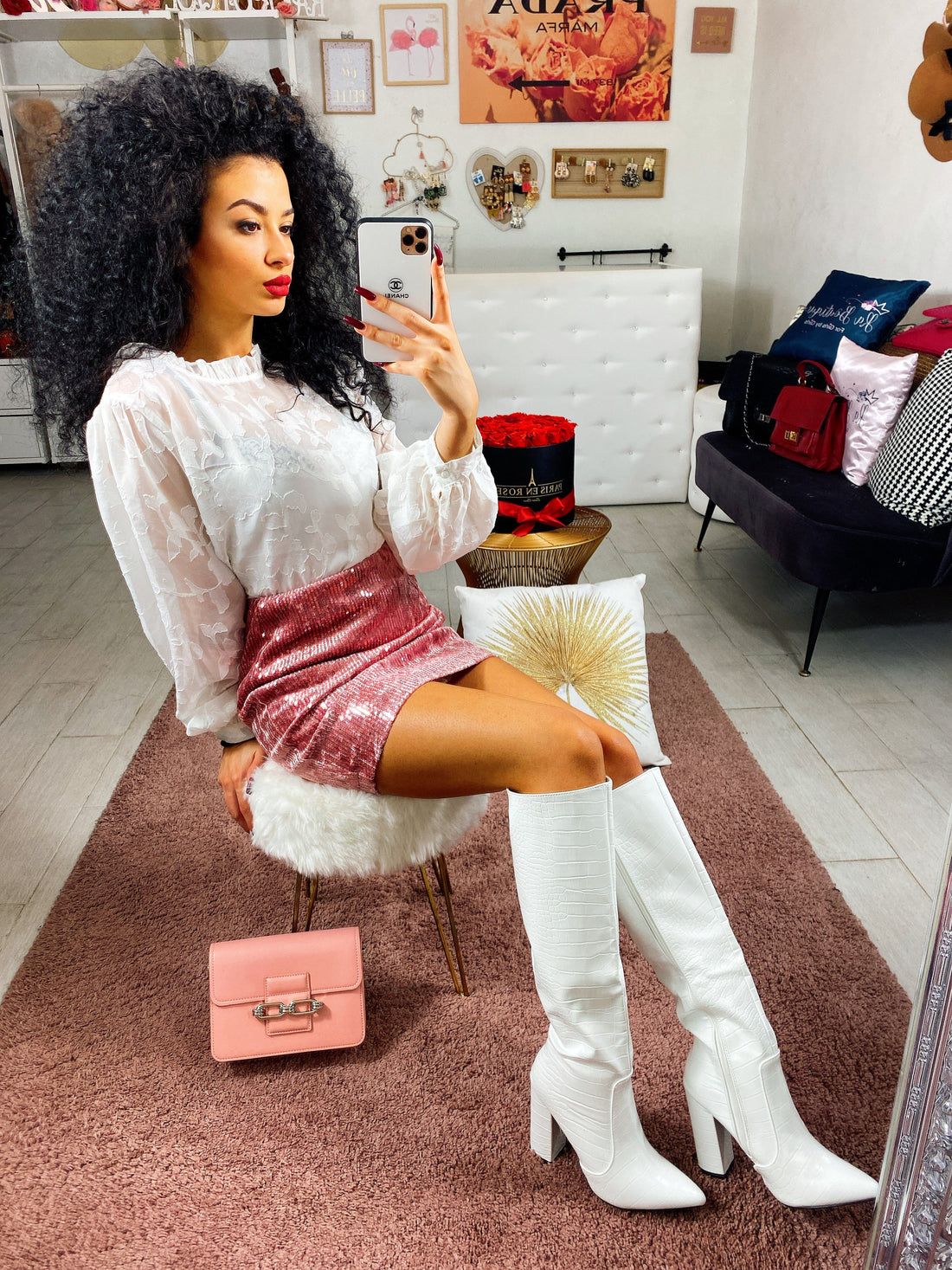 Minigonna con Pailettes rosa - R.a. Boutique 