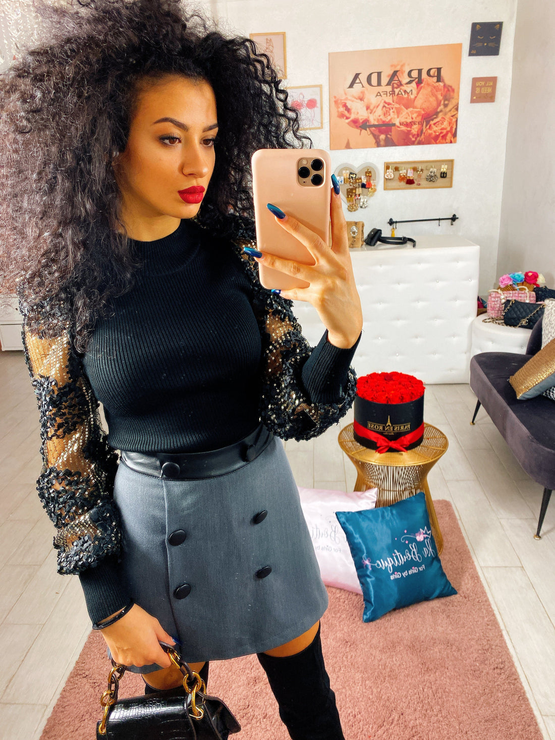 Pantagonna con dettagli in ecopelle - R.a. Boutique 