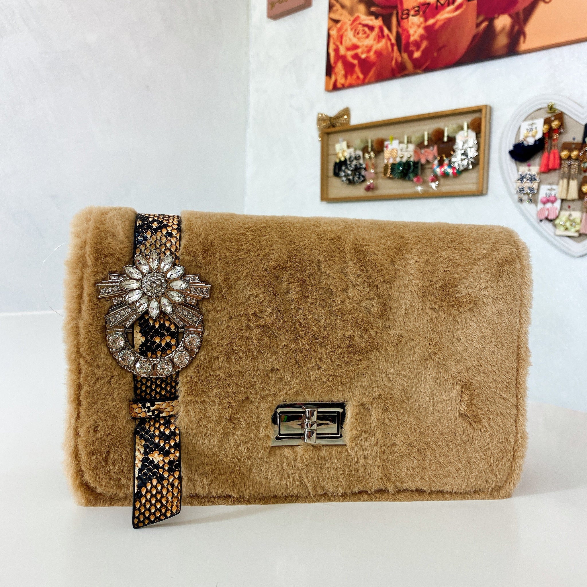 Clutch bag with python fur - Main Image