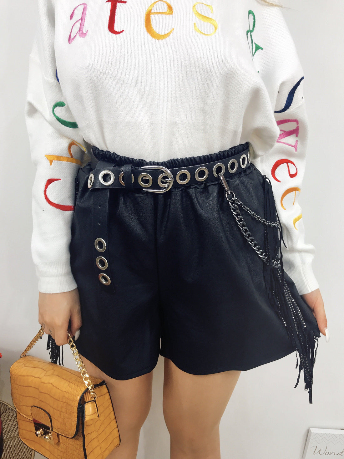 Short in ecopelle con frange - R.a. Boutique 