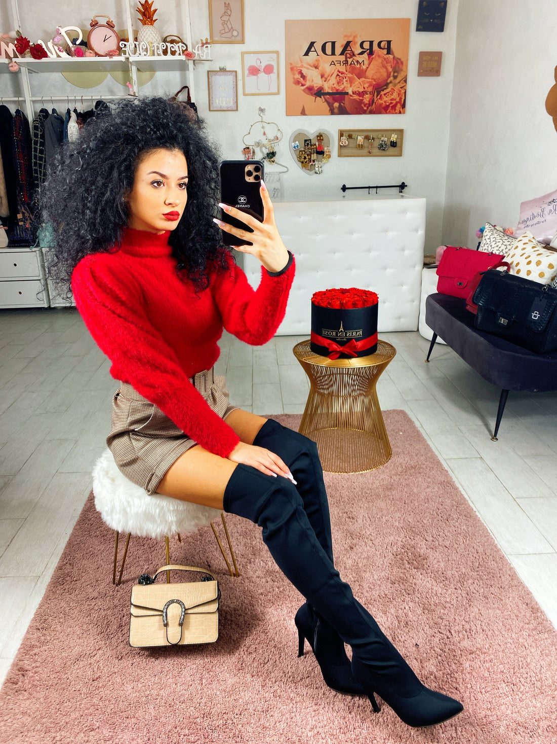 Short pied de poule con cintura - R.a. Boutique 