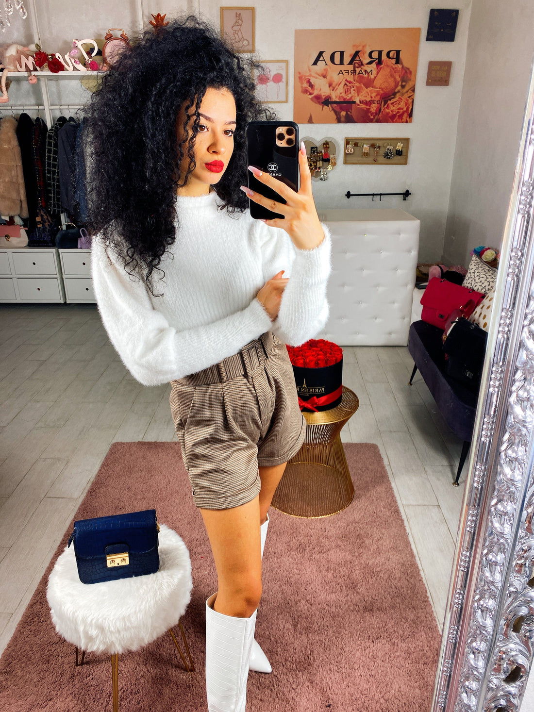 Short pied de poule con cintura - R.a. Boutique 