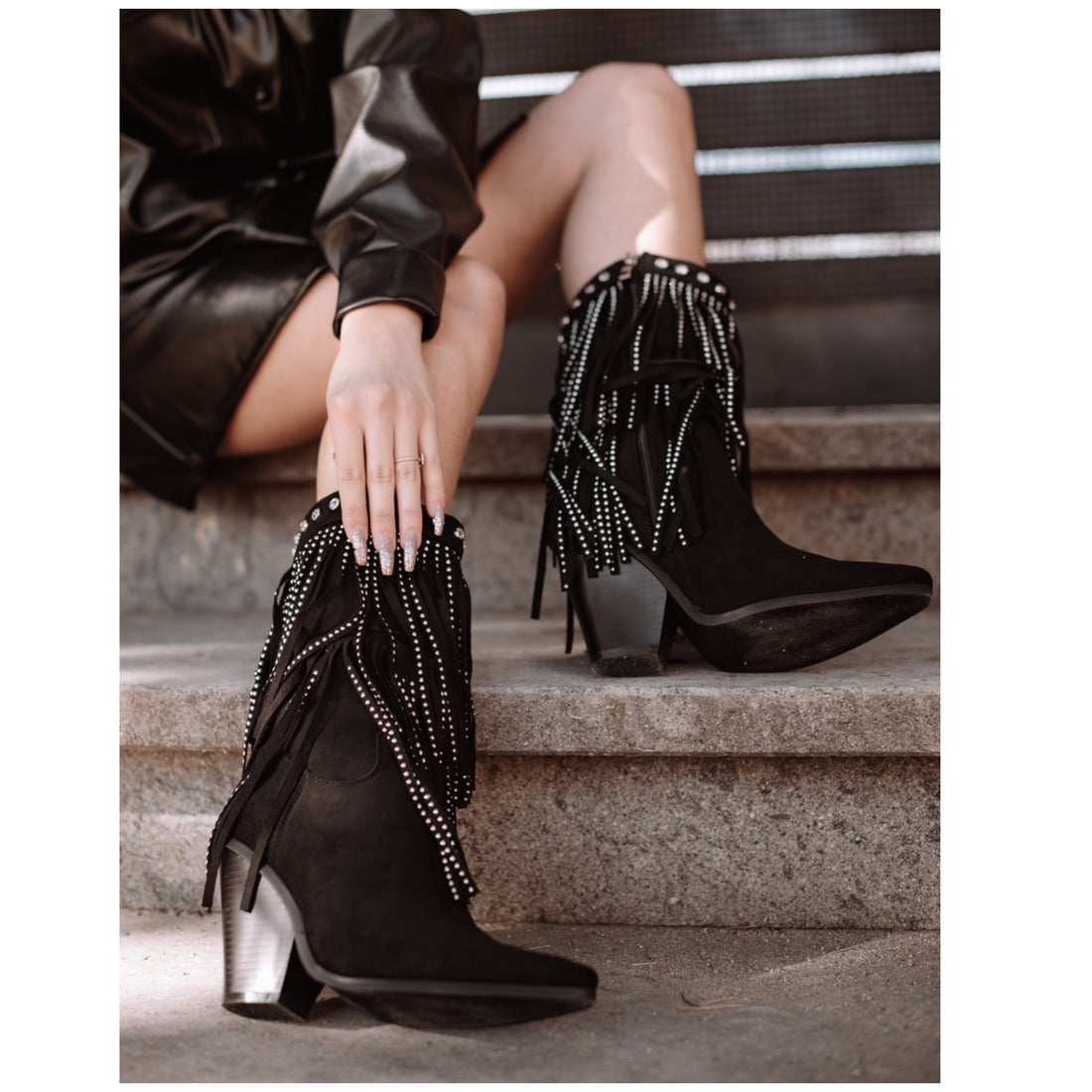 Stivale texano con frange strass argento - R.a. Boutique 