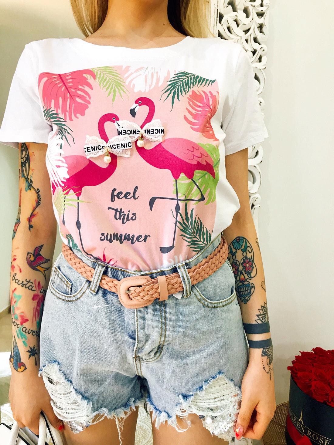 T-shirt con fenicotteri - R.a. Boutique 