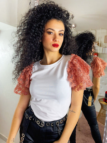 T- shirt con fiori rosa manica bombata - R.a. Boutique 