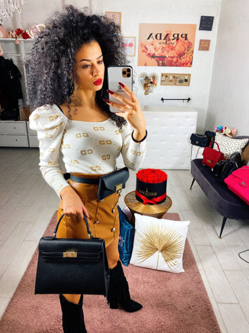 Top con manica bombata e dettagli gold - R.a. Boutique 