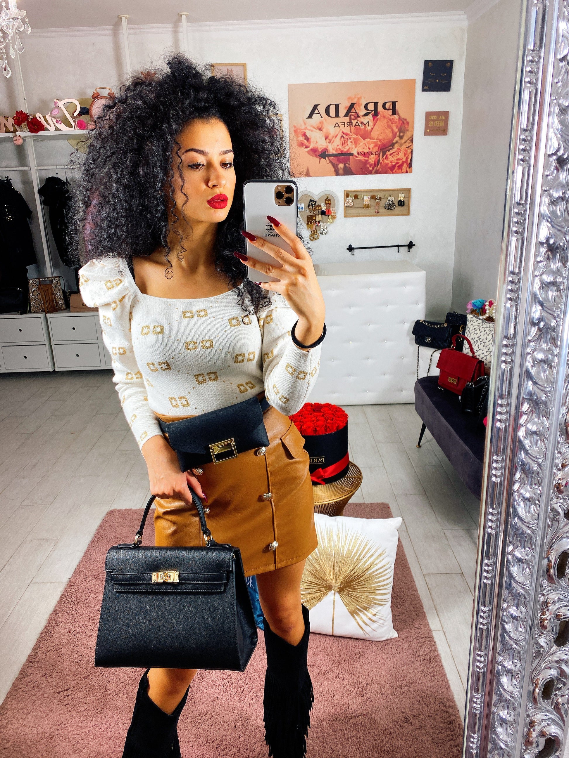 Top con manica bombata e dettagli gold - R.a. Boutique 