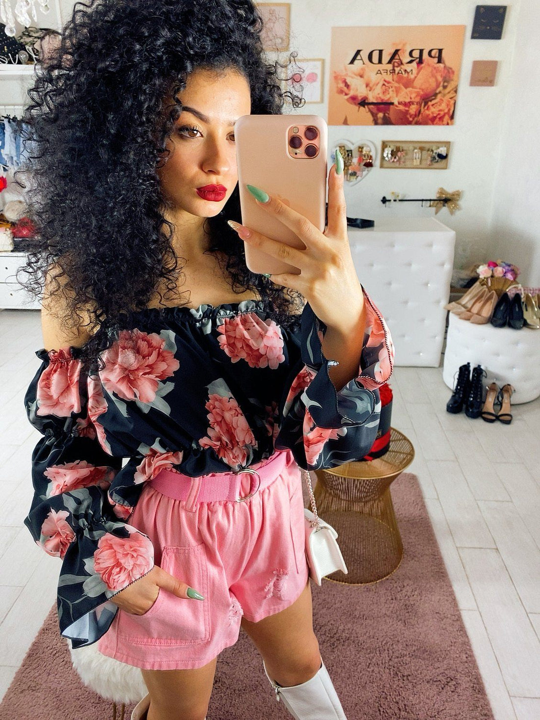 Topcrop con fiori - R.a. Boutique 