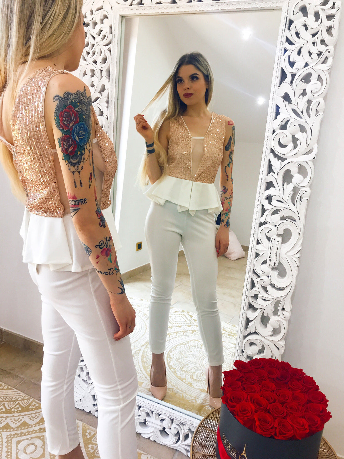 Tuta con balza e corpino in pailettes - R.a. Boutique 