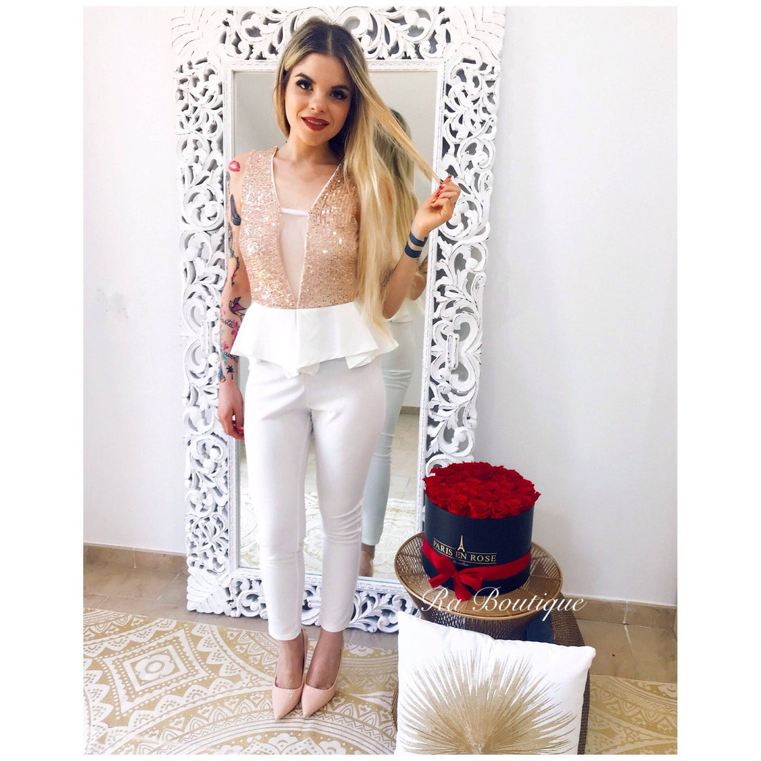 Tuta con balza e corpino in pailettes - R.a. Boutique 