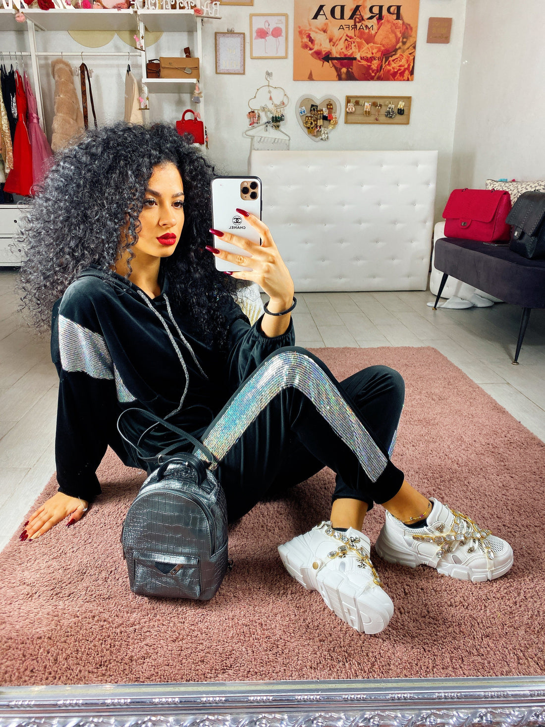 Tuta due pezzi nero con paillettes argento - R.a. Boutique 