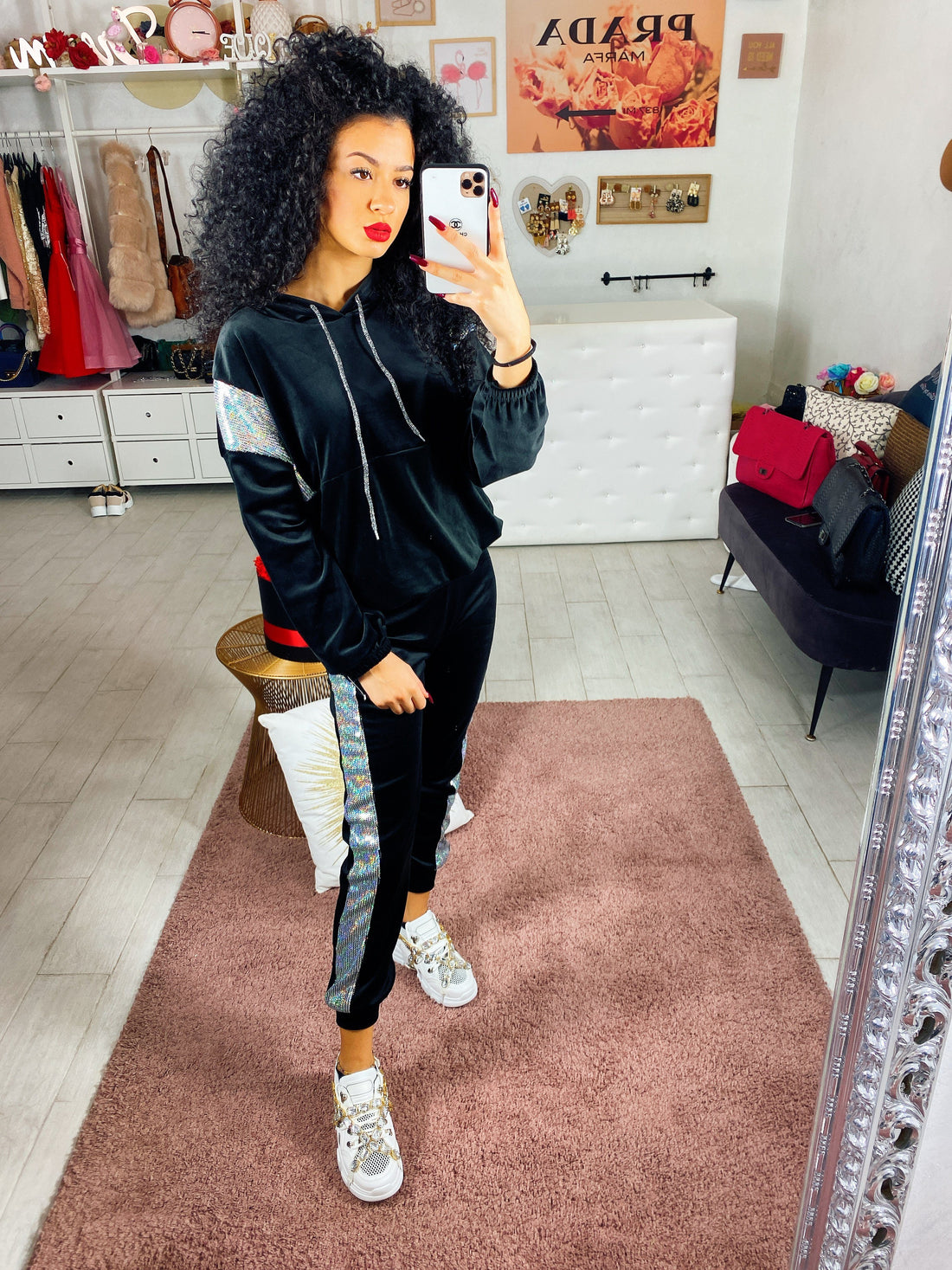 Tuta due pezzi nero con paillettes argento - R.a. Boutique 