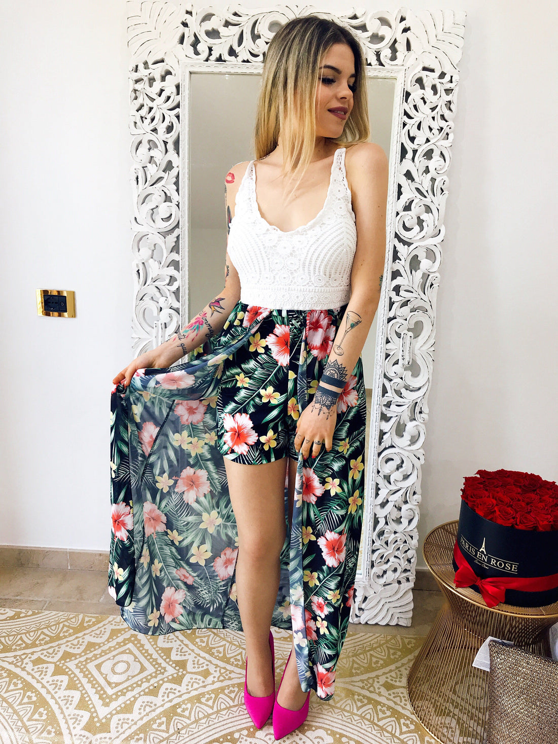 Tutina con gonna fiorata - R.a. Boutique 