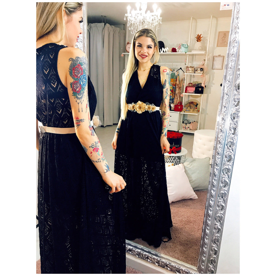 Tutina in pizzo con maxi gonna - R.a. Boutique 