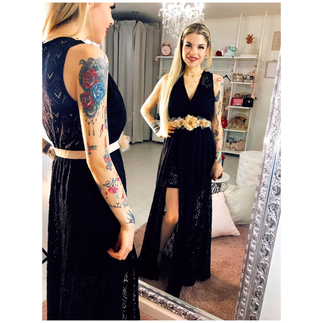 Tutina in pizzo con maxi gonna - R.a. Boutique 