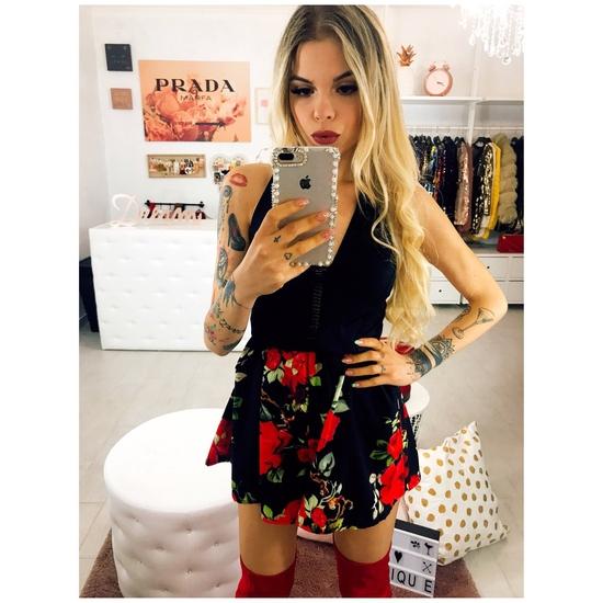 Jumpsuit mit rotem Rosen-Print